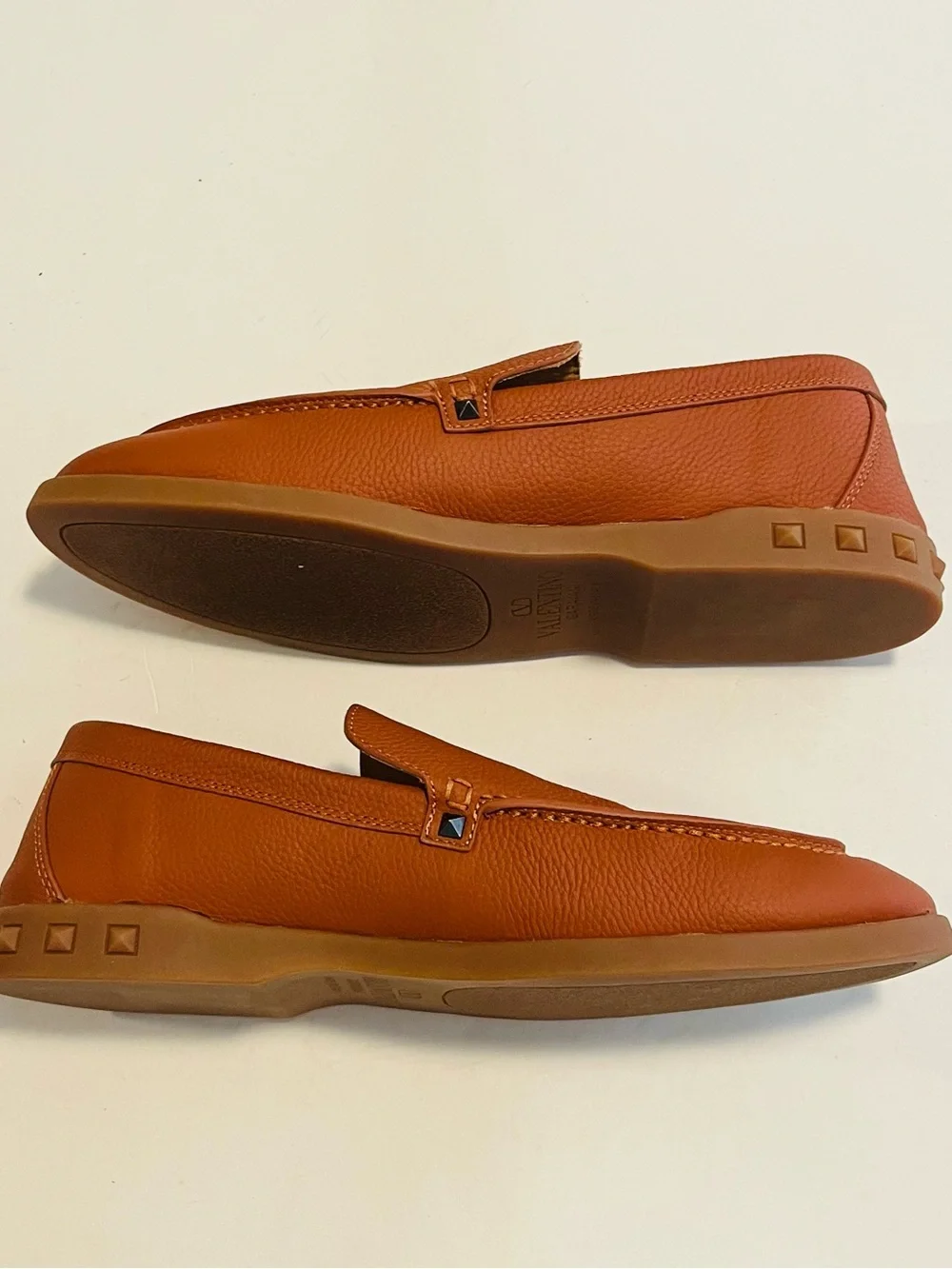 Valentino Garavani Men’s Rockstud Brown Leather Slip On Loafers Size 43